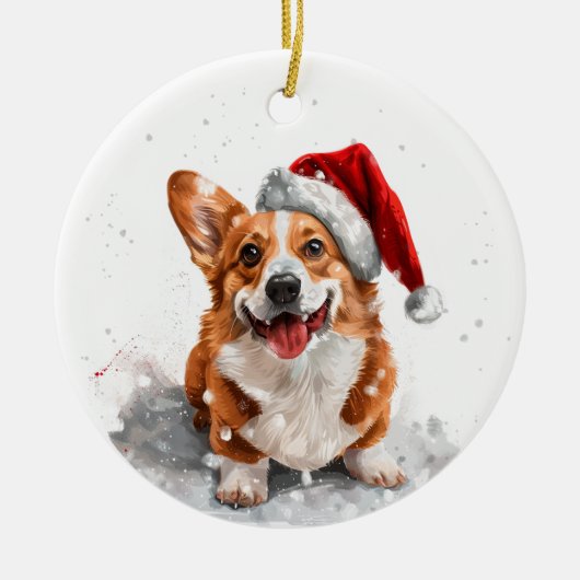 ウェルシュ・コーギー オリジナル クリスマス セラミックオーナメント (正面)