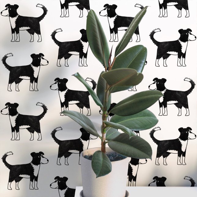 ウェルシュ・ボーダー・コリーの犬柄 壁紙 (Welsh Border Collie Sheepdog fun dog peel and stick wallpaper for animal lovers)
