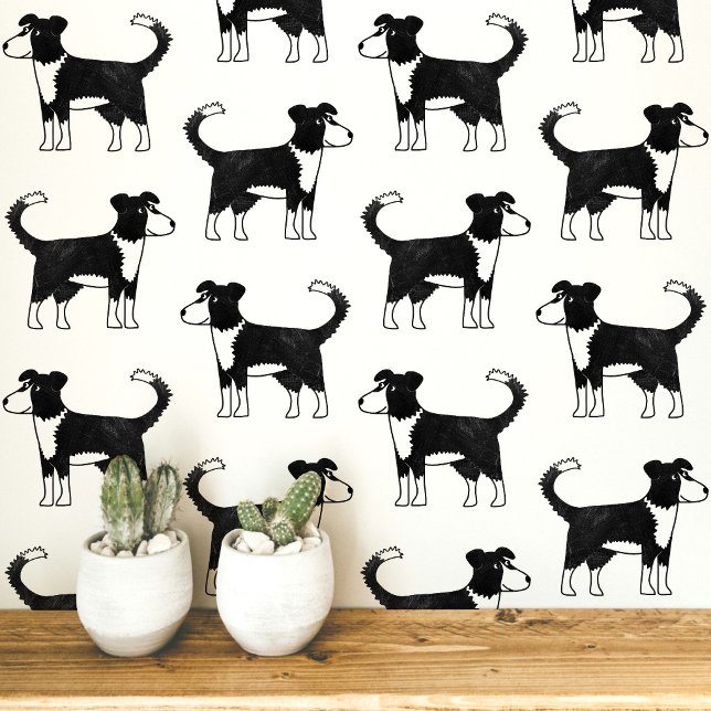 ウェルシュ・ボーダー・コリーの犬柄 壁紙 (Welsh Border Collie Sheepdog fun dog peel and stick wallpaper for animal lovers)