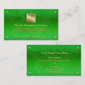 ウェルスアドバイザー、金ゴールドネームプレート、グリーンレザールック 名刺 (正面/裏面)
