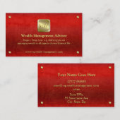 ウェルスアドバイザー、金ゴールド銘板、赤いレザールック 名刺 (正面/裏面)