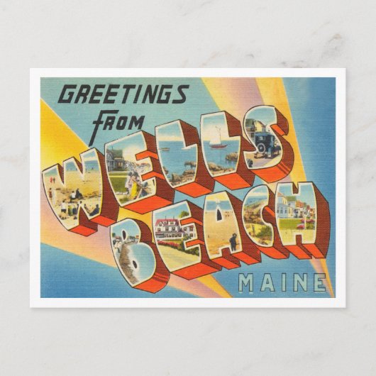 ウェルズビーチ、メインビンテージトラベル ポストカード (正面)