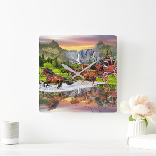 ウェルズファーゴステージコーチ スクエア壁時計 (ホーム)