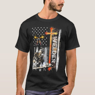 ウェルダーアメリカ国旗Welding Faith Cross Christian Tシャツ