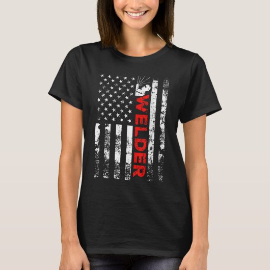 ウェルダーヴィンテージアメリカ国旗の溶接 Tシャツ (正面)