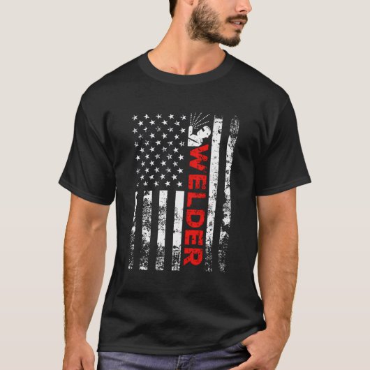 ウェルダーヴィンテージアメリカ国旗の溶接 Tシャツ (正面)