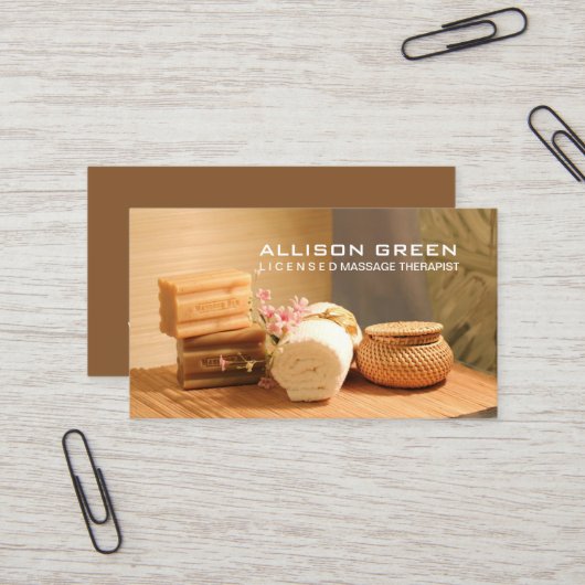 ウェルネスアロマセラピースパサロンマッサージセラピスト 名刺 (正面/裏面インサイチュ)