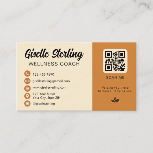 ウェルネスコーチイエローオレンジQRコードフォト 名刺 (正面)