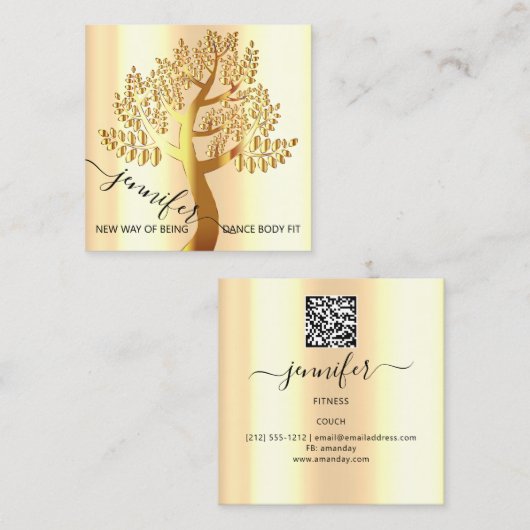ウェルネススパソフツリーのライブ金ゴールドQRコード スクエア名刺 (正面/裏面)