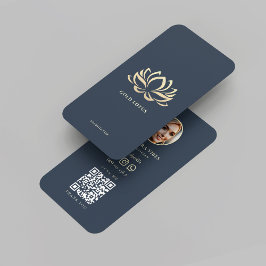 ウェルネスセラピストダークブルー金ゴールド蓮 名刺