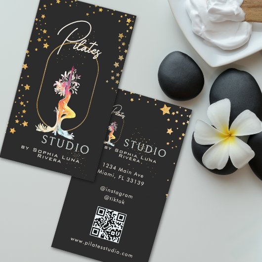 ウェルネスヨガスタジオ ゴールドスター ブラックQRコード 名刺
