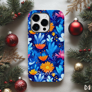 ウェルネス鮮やかスタイルはっきりしたフローラブルース&オレンジ Case-Mate iPhone 14 PROケース