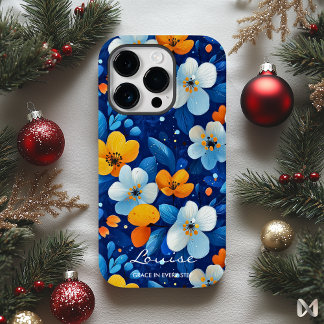 ウェルネス鮮やかフローラエレガンスブルー&オレンジ Case-Mate iPhone 14 PROケース
