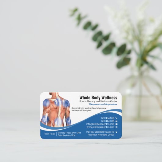 ウェルネス,手動セラピー,スポーツマッサージ,医療 名刺 (スタンド正面)