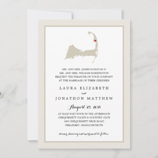 ウェルフリート岬コッドの地図 | 結婚s 招待状 (正面)