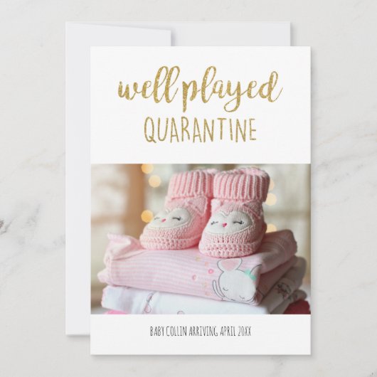 ウェル検疫遊フォトモダン金ゴールドグリッター 案内状 (正面)