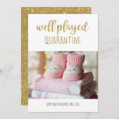 ウェル検疫遊フォトモダン金ゴールドグリッター 案内状 (正面/裏面)