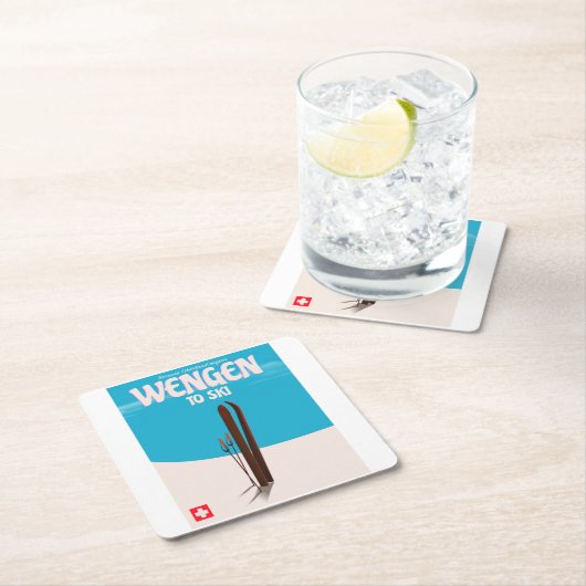 ウェンゲン、スイス、スキーポスター スクエアペーパーコースター (インサイチュ)