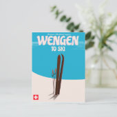 ウェンゲン、スイス、スキーポスター ポストカード (スタンド正面)