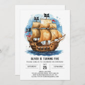 ウェーお洒落ズマテイパイレーツ誕生日 招待状 (正面/裏面)