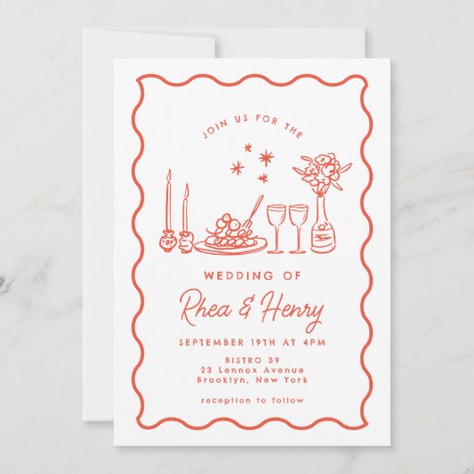 ウェーお洒落ドイタリアンドレ結婚の夕食 招待状 (正面)