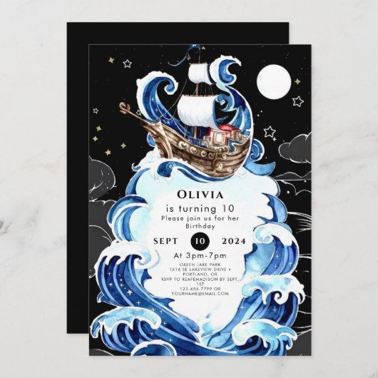 ウェーシンプルズアホイパイレーツ誕生日 招待状 (正面/裏面)