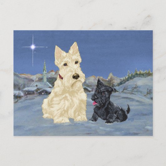 ウェーティン・スコティーと子犬のクリスマス シーズンポストカード (正面)
