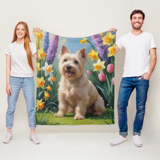 ウェーテン・テリアの犬 春の花の絵 フリースブランケット (インサイチュ)