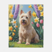 ウェーテン・テリアの犬 春の花の絵 フリースブランケット (正面)
