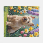 ウェーテン・テリアの犬 春の花の絵 フリースブランケット (正面(横))