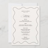 ウェーブがかったシンプルな黒とアイボリーの結婚式メニューカード 招待状 (正面)
