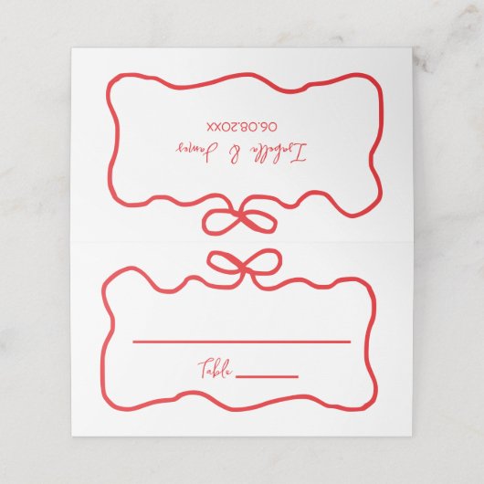 ウェーブがかった優雅な弓の手描きデザインのウェディングシャワーボウル 赤 プレイスカード (外部開封)