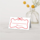 ウェーブがかった優雅な弓の手描きデザインのウェディングシャワーボウル 赤 プレイスカード (正面)