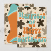 ウェーブがかった花の誕生日カード 招待状 (正面/裏面)