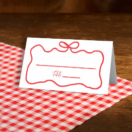 ウェーブがかった赤い手描きの弓のウェディングシャワー プレイスカード