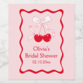 ウェーブがかった赤とピンクのチェリーボウル付花嫁のシャワーパーティー ワインラベル (シングルラベル)