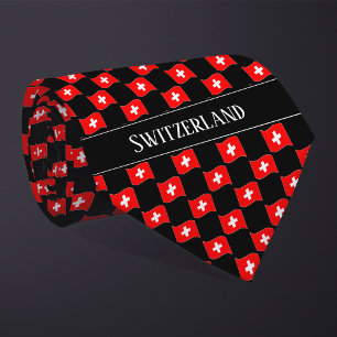 ウェーブしたスイス国旗模様  ネクタイ