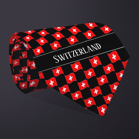 ウェーブしたスイス国旗模様 ネクタイ