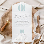 ウェーブに乗ってやってくる小さな命を祝福しよう サーフボード ウォーターカラー ベビーシャワー オールインワン招待状