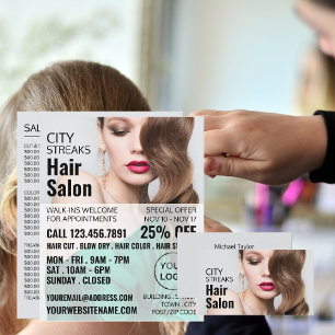 ウェーブのかかった茶色の髪、ヘアスタイリスト、ヘアサロン広告 チラシ