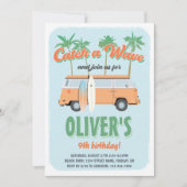 ウェーブをキャッチ！サーフィン気分満点の誕生日パーティー、年齢不問 招待状 (正面)