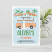 ウェーブをキャッチ！サーフィン気分満点の誕生日パーティー、年齢不問 招待状 (スタンド正面)