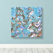 ウェーブインブルーアクリルポアール抽象芸術 キャンバスプリント (インサイチュ (ウッドフロア))