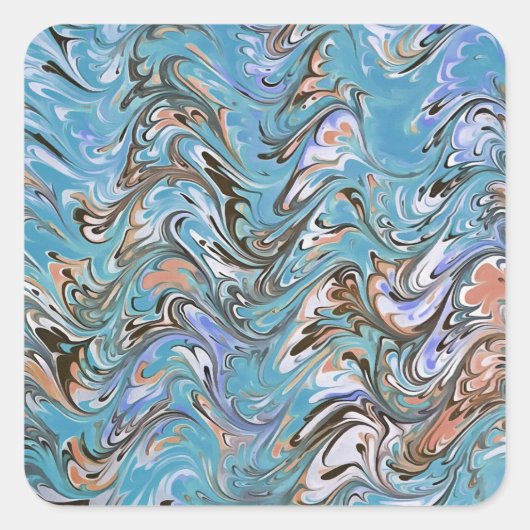 ウェーブインブルーアクリルポアール抽象芸術 スクエアシール (正面)
