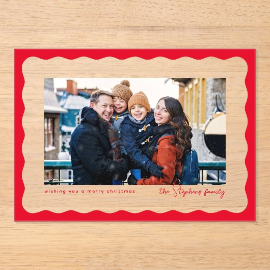 ウェーブエッジかわいいシンプルクリスマスの休日の写真 アクリル招待状 (正面)