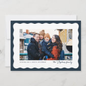 ウェーブエッジのフレームかわいいネイビークリスマスフォト シーズンカード (正面)