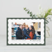ウェーブエッジのフレームかわいい緑のクリスマスの写真 シーズンカード (スタンド正面)