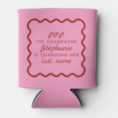 ウェーブエッジピンクと赤ポップ・アートののシャンパンブライダル 缶クーラー (正面)