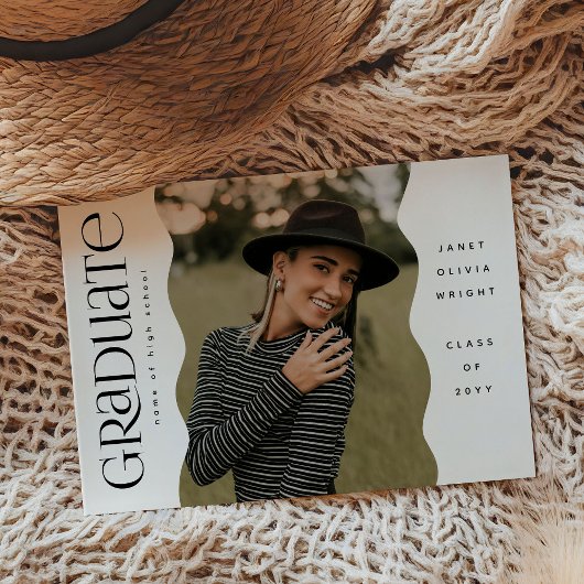 ウェーブエッジフォトモダンシンプル卒業生 案内状