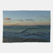 ウェーブクラッシングアットサンセットビーチ風景 キッチンタオル (横)